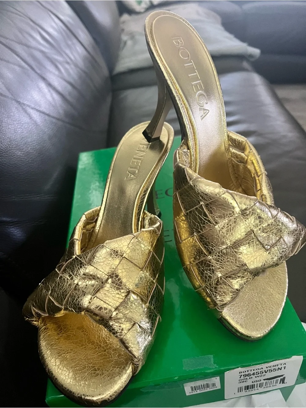 Bottega Veneta Metallic Gold Intrecciato Slide Mules
